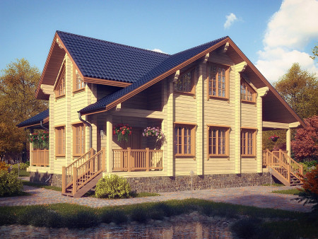 Двухэтажный коттедж из клеёного бруса со вторым светом, 239 м2