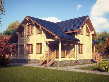 Двухэтажный коттедж из клеёного бруса со вторым светом, 239 м2