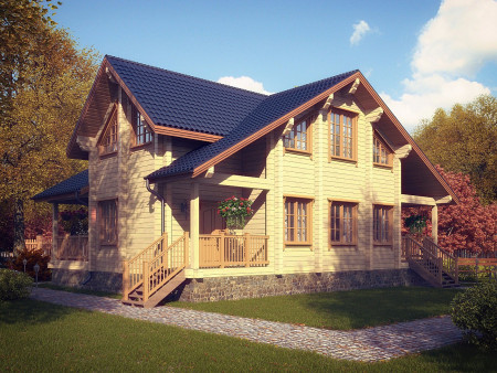 Двухэтажный коттедж из клеёного бруса со вторым светом, 239 м2