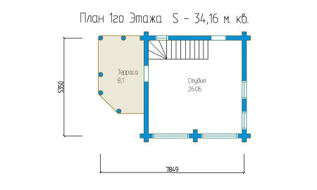 Сруб дома с мансардой 69,7 м2