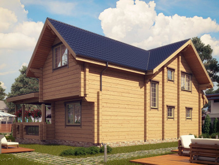 Двухэтажный загородный дом из клеёного бруса с верандой, 5 спален, 224,9 м2