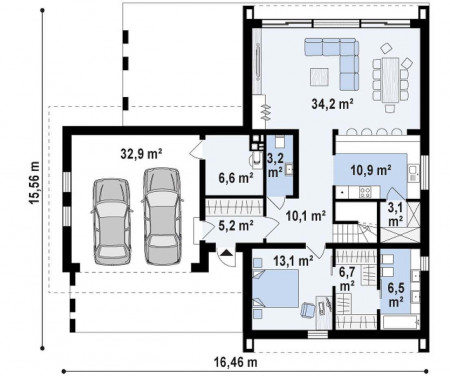 Барнхаус 2 этажа 16,5х15,6 м, 235 м2, с гаражом