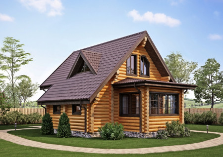 Сруб дома с мансардой и террасой 93, 23 м2