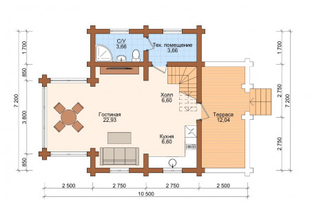 Сруб дома с мансардой и террасой 93, 23 м2
