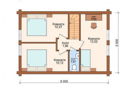 Сруб дома с мансардой и террасой 93, 23 м2