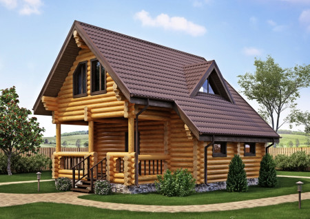 Сруб дома с мансардой и террасой 93, 23 м2
