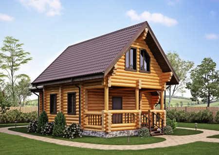 Сруб дома с мансардой и террасой 93, 23 м2