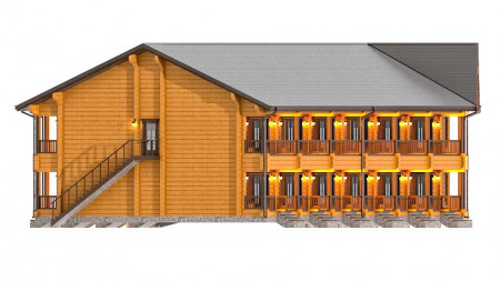 Двухэтажная гостиница из клееного бруса, 1277 м2 (45 номеров)