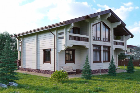 Дом из клеёного бруса со вторым светом, 2 этажа, 3 открытых балкона, 262,4 м2