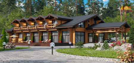 Двухэтажная гостиница из клееного бруса, 920 м2 (8 номеров)
