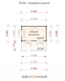 Садовый домик для дачи с террасой, 4х4 м, 8.2 кв. м 