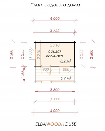 Садовый домик для дачи с террасой, 4х4 м, 8.2 кв. м 