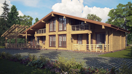 Двухэтажный дом из клеёного бруса с бильярдной и двумя верандами, 418 м2