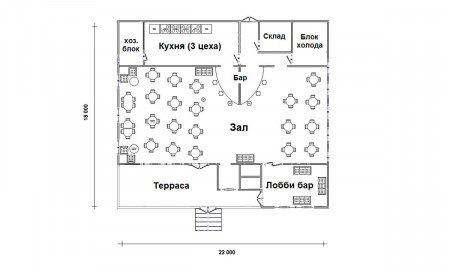 Ресторан из профилированного клееного бруса, 150-200 мест, 396 м2
