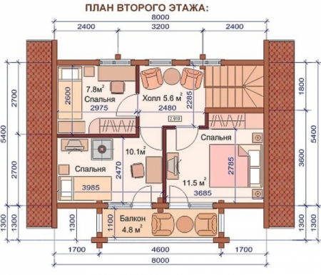 Большая баня из рубленного бревна 5,4х8 м 91.8 кв. м, с мансардой