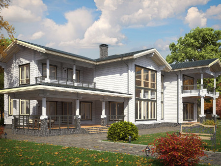 Загородная резиденция из клеёного бруса с бильярдной и тренажёрным залом, 604 м2