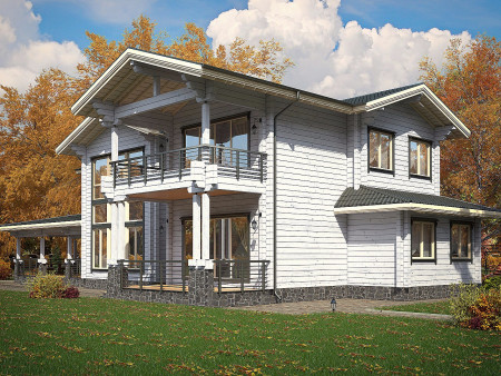 Загородная резиденция из клеёного бруса с бильярдной и тренажёрным залом, 604 м2