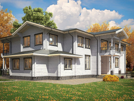 Загородная резиденция из клеёного бруса с бильярдной и тренажёрным залом, 604 м2