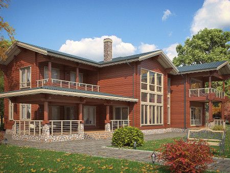 Загородная резиденция из клеёного бруса с бильярдной и тренажёрным залом, 604 м2