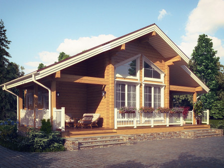 Дом с террасами из двойного бруса, 10.5х8.4 м, 81 кв.м