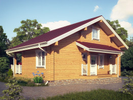 Дом с террасами из двойного бруса, 10.5х8.4 м, 81 кв.м 