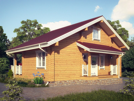 Дом с террасами из двойного бруса, 10.5х8.4 м, 81 кв.м