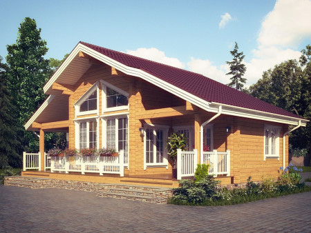 Дом с террасами из двойного бруса, 10.5х8.4 м, 81 кв.м