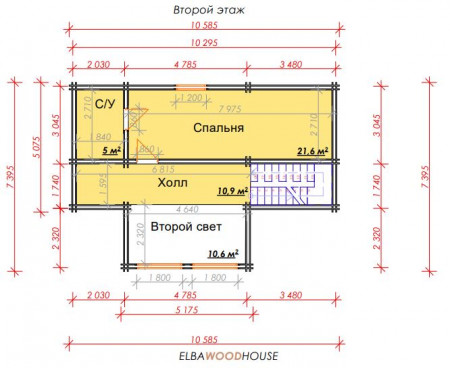 Дом с террасами из двойного бруса, 10.5х8.4 м, 81 кв.м