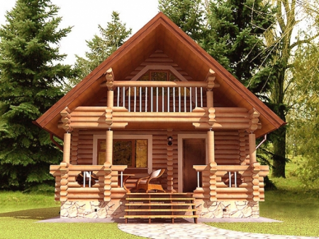 Баня из рубленного бревна 5,4х5,4 м, 58.4 кв. м, с мансардой