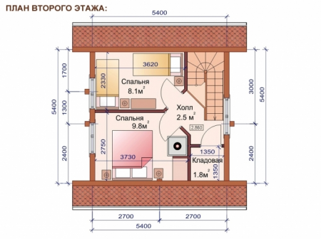 Баня из рубленного бревна 5,4х5,4 м, 58.4 кв. м, с мансардой