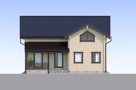 Загородный дом из клеёного бруса с просторной угловой террасой, 2 этажа, 228 м2