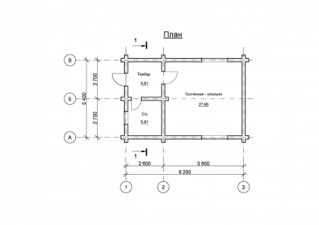 Одноэтажный дачный дом из рубленного бревна 44 кв.м