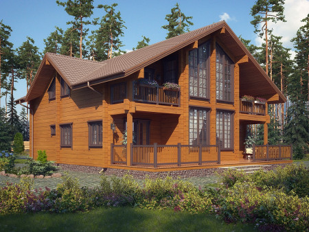 Дом из клеёного бруса с тренажерным залом и вторым светом, 2 этажа, 313 м2