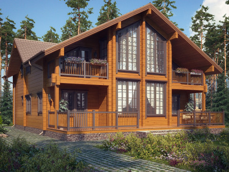 Дом из клеёного бруса с тренажерным залом и вторым светом, 2 этажа, 313 м2