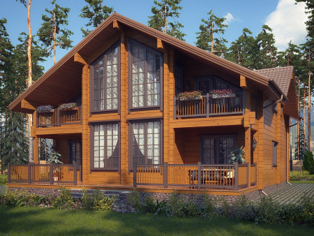 Дом из клеёного бруса с тренажерным залом и вторым светом, 2 этажа, 313 м2