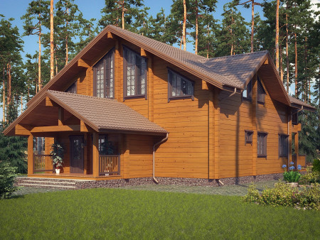 Дом из клеёного бруса с тренажерным залом и вторым светом, 2 этажа, 313 м2