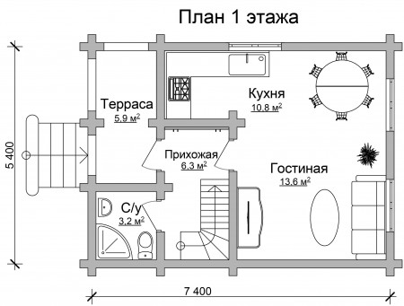 Сруб дома 5х7 м