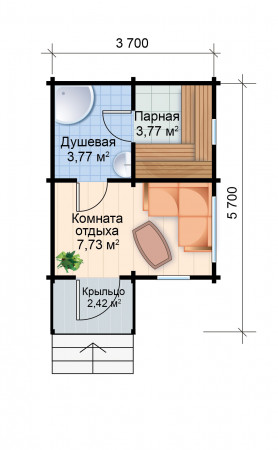 Проект одноэтажной бани из клеенного бруса, 19 м2