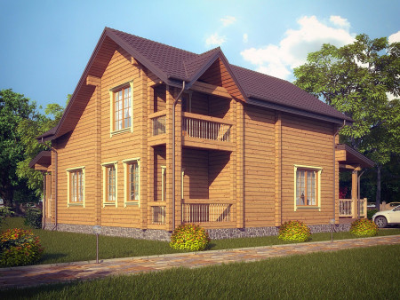 Двухэтажный загородный дом из клеёного бруса, 4 спальных комнаты, веранда, 223 м2
