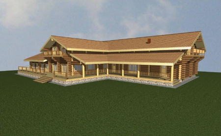 Одноэтажный дом из рубленного бревна (сосна) 760 кв.м 