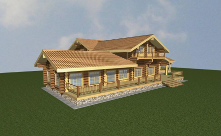 Одноэтажный дом из рубленного бревна (сосна) 760 кв.м 