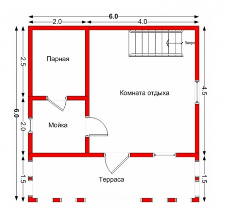 Баня из бруса 6x6 м (47,3 кв.м) с мансардой
