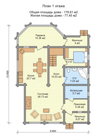 Сруб двухэтажного дома 178,61 м2