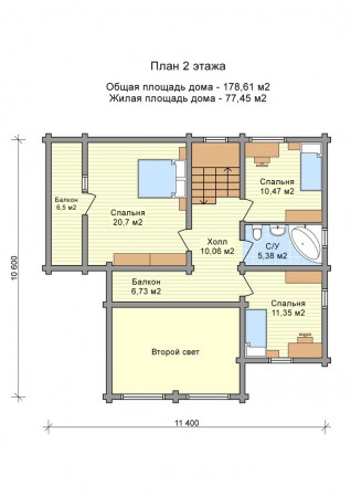 Сруб двухэтажного дома 178,61 м2