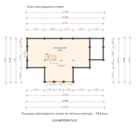 Дом с террасой из двойного бруса, 14.3х8.4 м, 170 кв.м