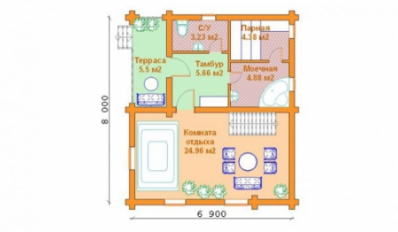 Сруб большой бани 6,9х8 м, 87.6 кв. м, с мансардой
