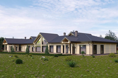 Загородная резиденция из клеёного бруса с кинозалом и оранжереей, 1 этаж, 996 м2