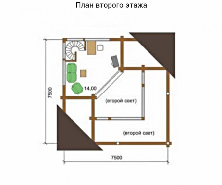 Сруб двухэтажного дома с террасами 63,9 м2