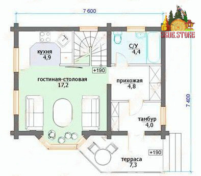 Сруб дома 7х7 м