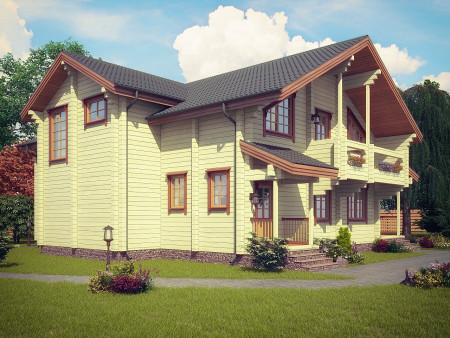 Дом из клеёного бруса с тренажёрным залом, бильярдной и сауной, 2 этажа, 321 м2